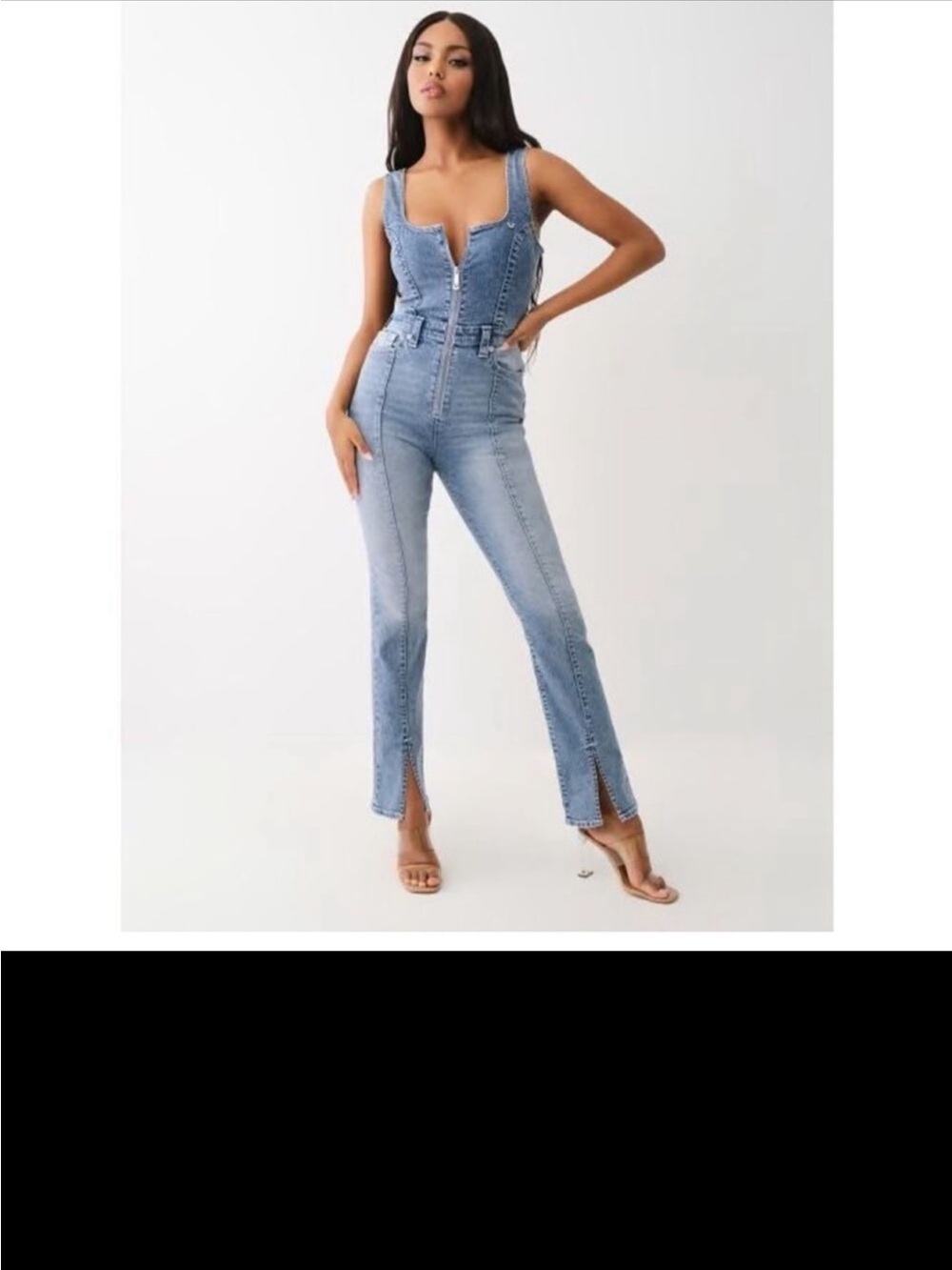 True Religion Light Blue Denim Straight-Leg Jumpsuit
